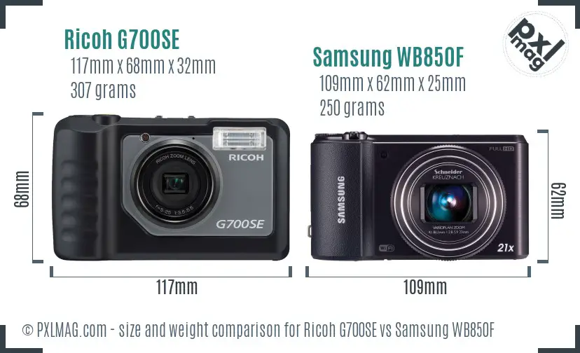 Ricoh G700SE vs Samsung WB850F size comparison