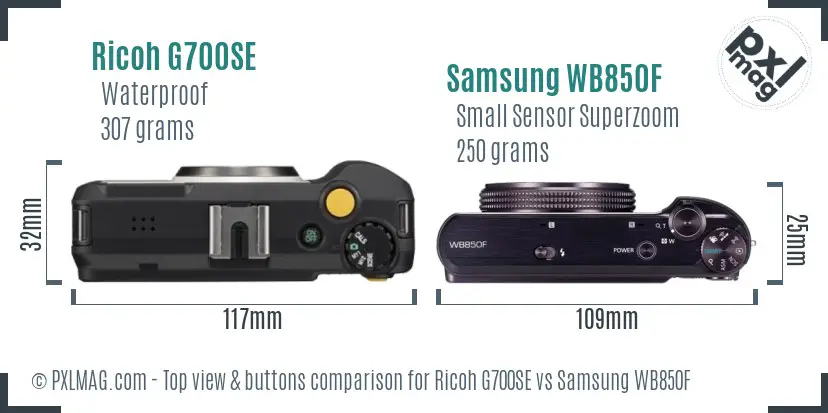 Ricoh G700SE vs Samsung WB850F top view buttons comparison
