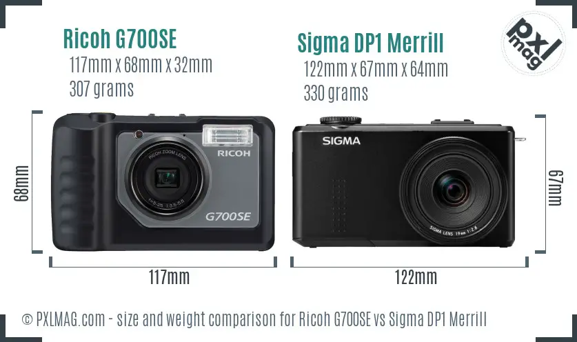 Ricoh G700SE vs Sigma DP1 Merrill size comparison