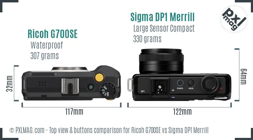 Ricoh G700SE vs Sigma DP1 Merrill top view buttons comparison