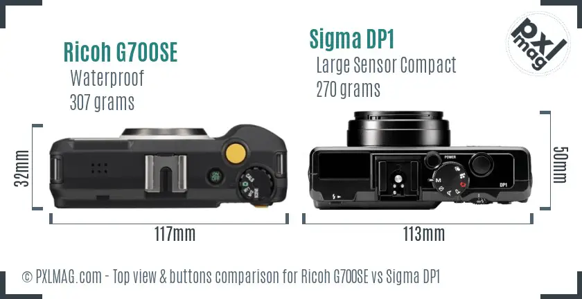 Ricoh G700SE vs Sigma DP1 top view buttons comparison