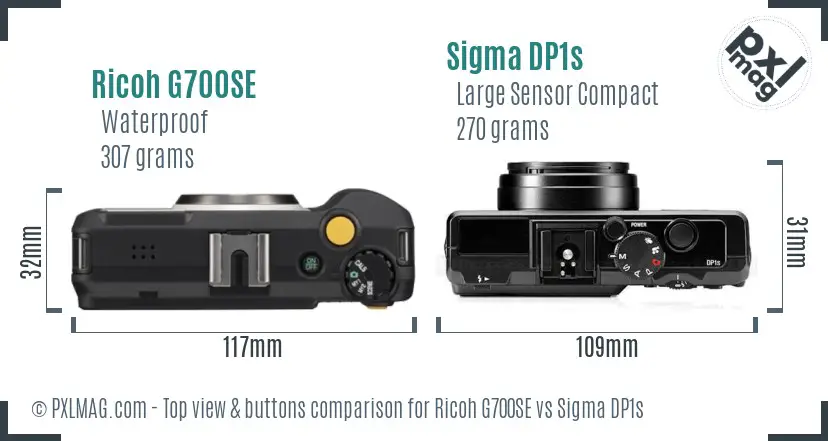 Ricoh G700SE vs Sigma DP1s top view buttons comparison
