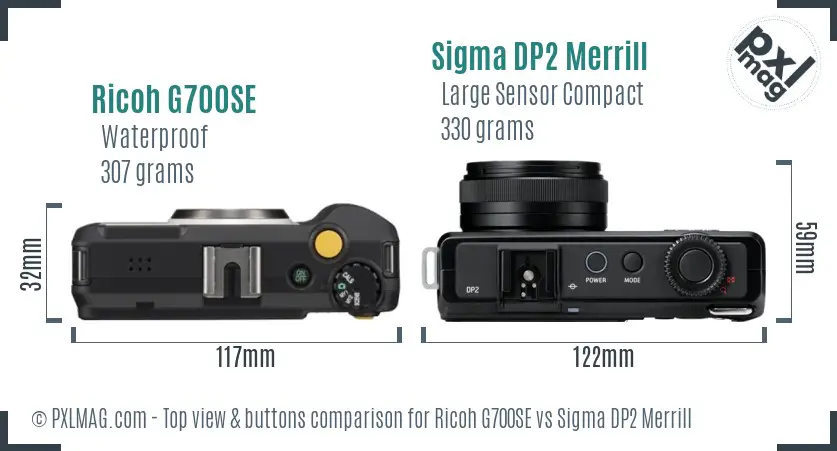 Ricoh G700SE vs Sigma DP2 Merrill top view buttons comparison