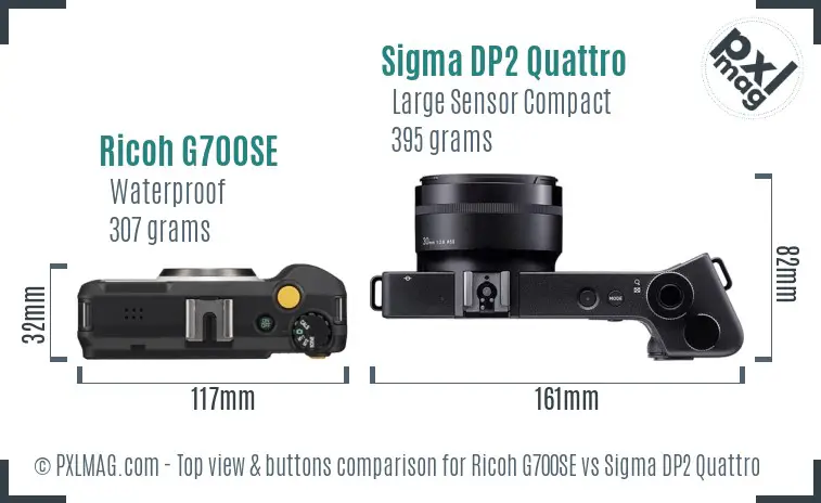 Ricoh G700SE vs Sigma DP2 Quattro top view buttons comparison