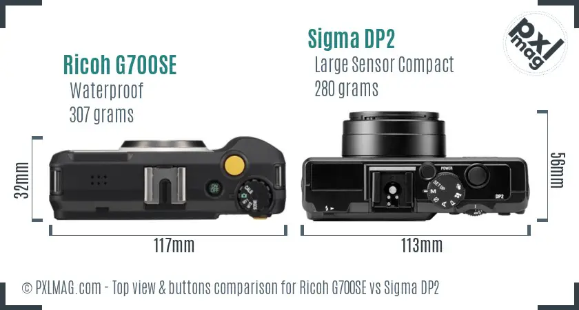 Ricoh G700SE vs Sigma DP2 top view buttons comparison