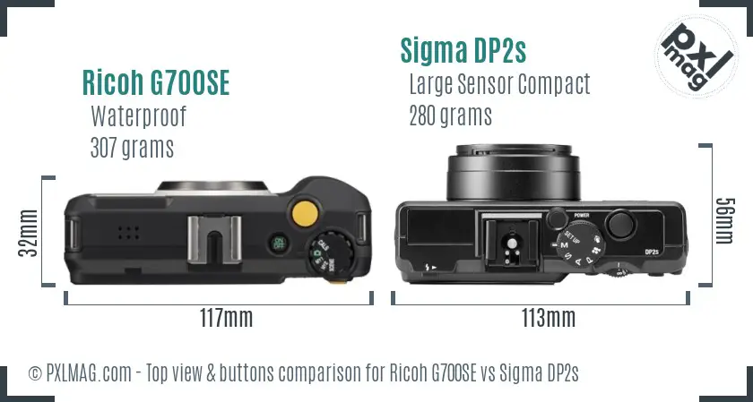 Ricoh G700SE vs Sigma DP2s top view buttons comparison