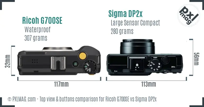 Ricoh G700SE vs Sigma DP2x top view buttons comparison