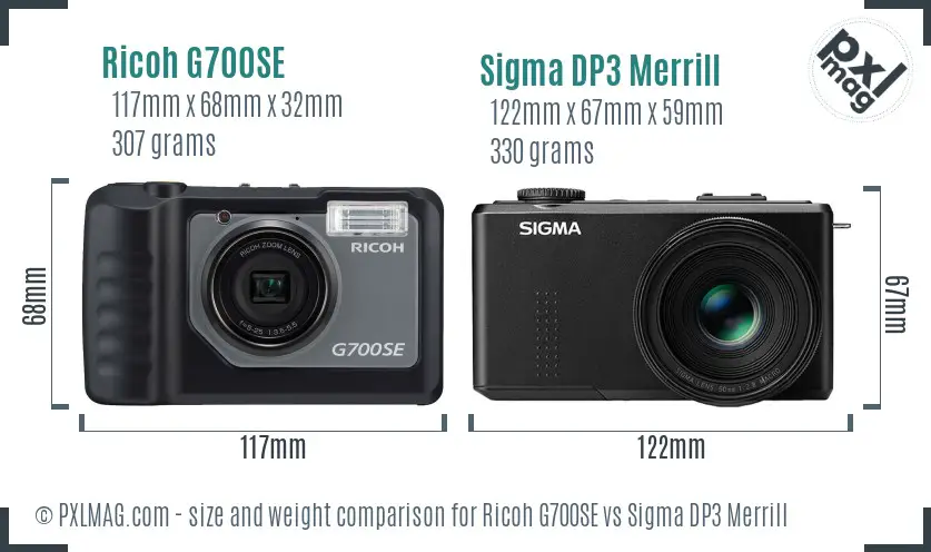 Ricoh G700SE vs Sigma DP3 Merrill size comparison