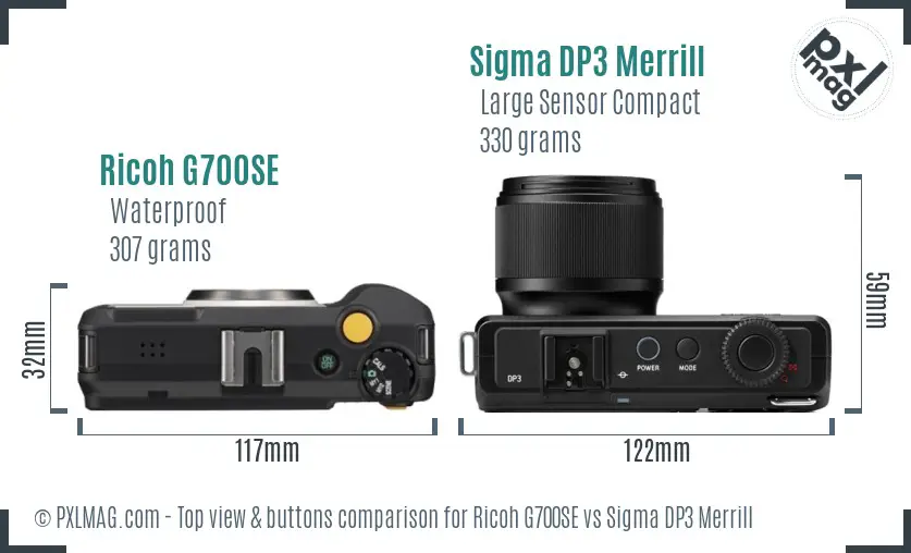 Ricoh G700SE vs Sigma DP3 Merrill top view buttons comparison