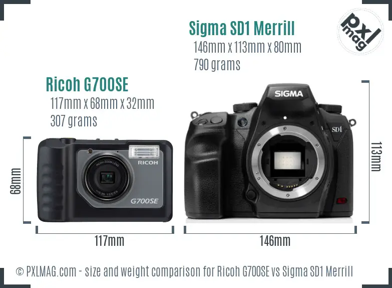 Ricoh G700SE vs Sigma SD1 Merrill size comparison
