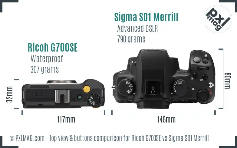 Ricoh G700SE vs Sigma SD1 Merrill top view buttons comparison