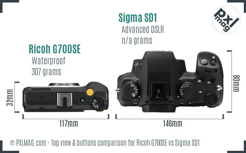 Ricoh G700SE vs Sigma SD1 top view buttons comparison