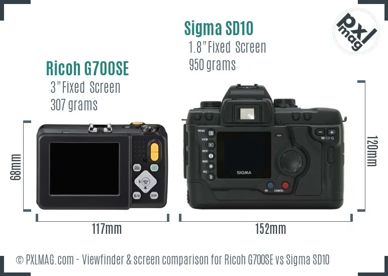Ricoh G700SE vs Sigma SD10 Screen and Viewfinder comparison