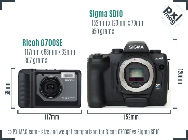 Ricoh G700SE vs Sigma SD10 size comparison