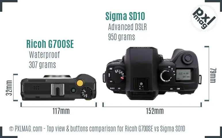 Ricoh G700SE vs Sigma SD10 top view buttons comparison