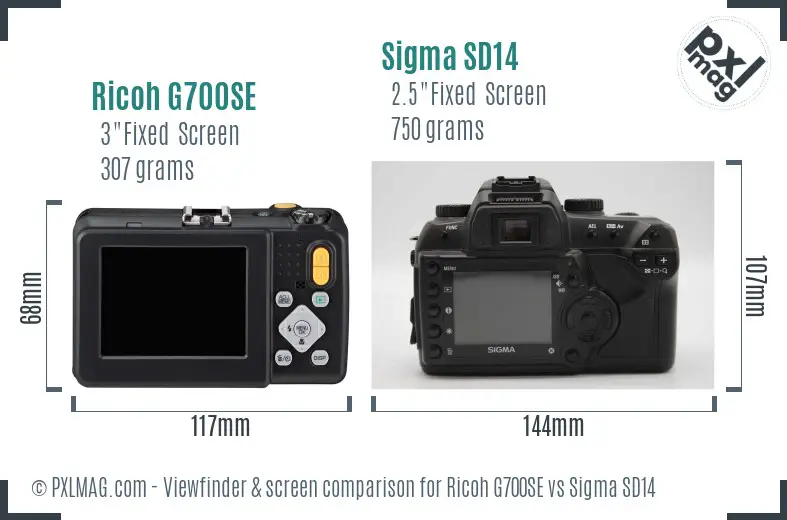 Ricoh G700SE vs Sigma SD14 Screen and Viewfinder comparison