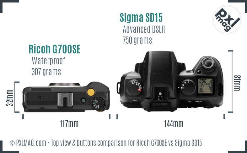 Ricoh G700SE vs Sigma SD15 top view buttons comparison
