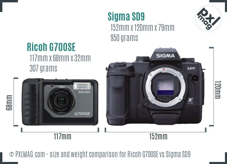 Ricoh G700SE vs Sigma SD9 size comparison