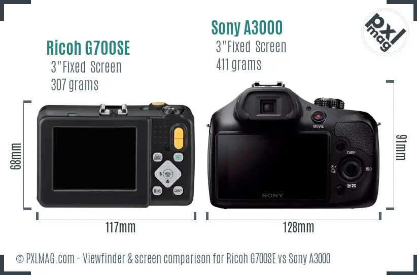Ricoh G700SE vs Sony A3000 Screen and Viewfinder comparison