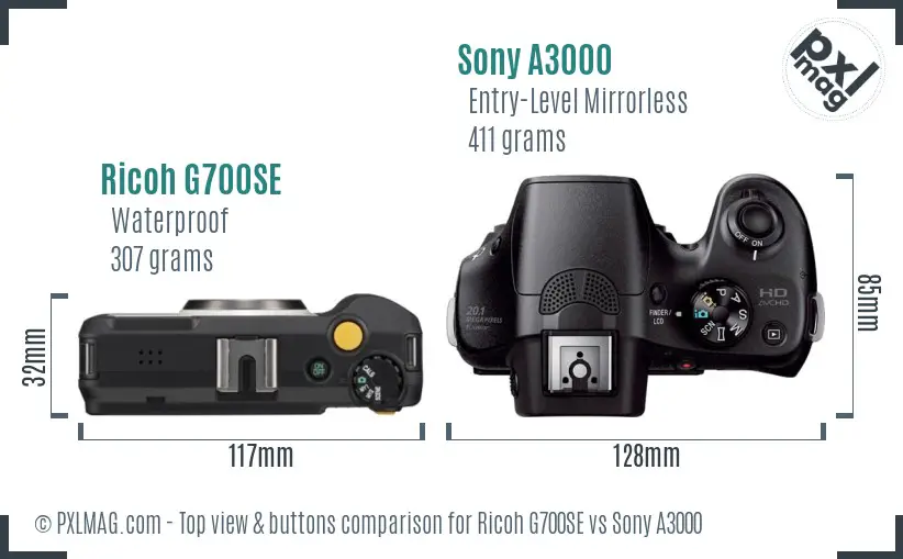 Ricoh G700SE vs Sony A3000 top view buttons comparison