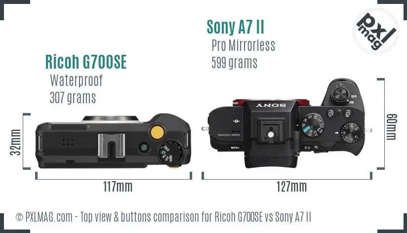 Ricoh G700SE vs Sony A7 II top view buttons comparison