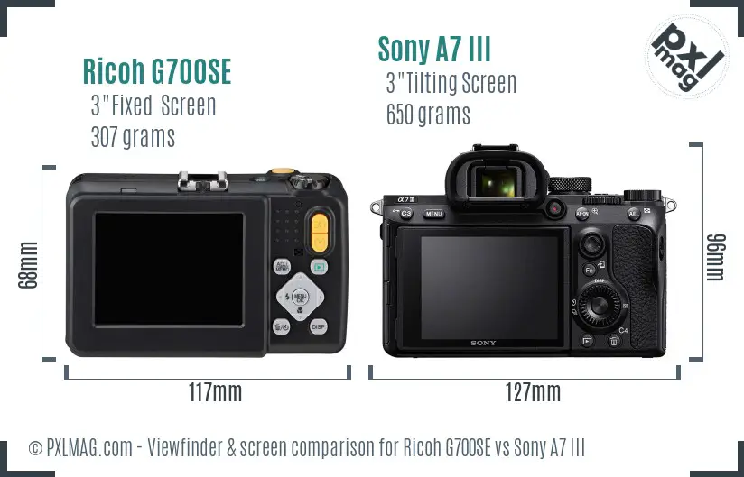 Ricoh G700SE vs Sony A7 III Screen and Viewfinder comparison