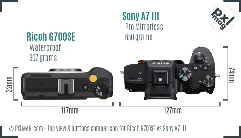 Ricoh G700SE vs Sony A7 III top view buttons comparison
