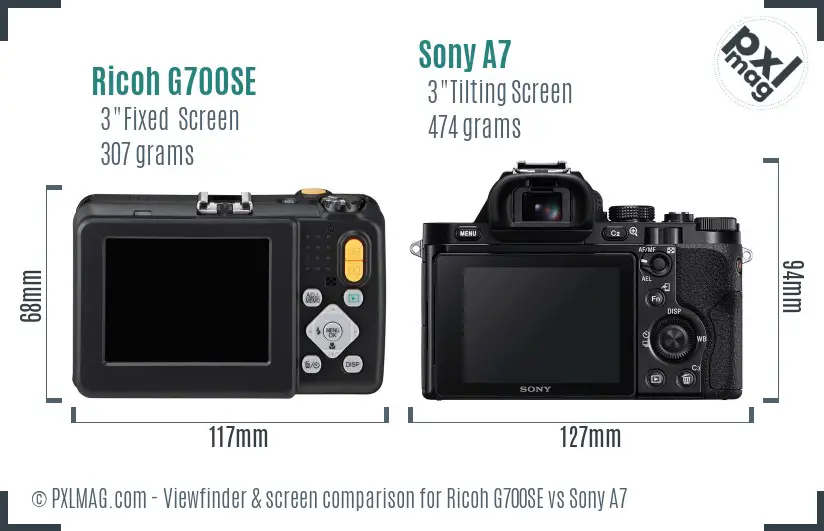 Ricoh G700SE vs Sony A7 Screen and Viewfinder comparison