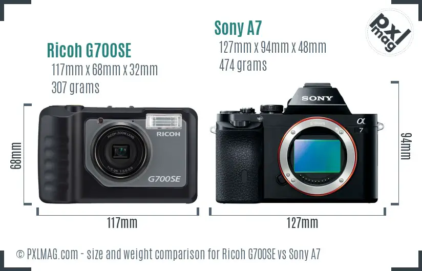 Ricoh G700SE vs Sony A7 size comparison