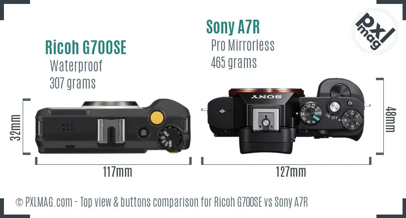 Ricoh G700SE vs Sony A7R top view buttons comparison