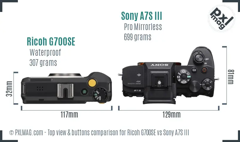 Ricoh G700SE vs Sony A7S III top view buttons comparison