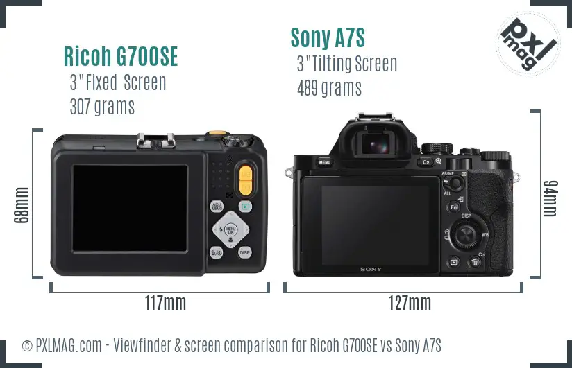 Ricoh G700SE vs Sony A7S Screen and Viewfinder comparison