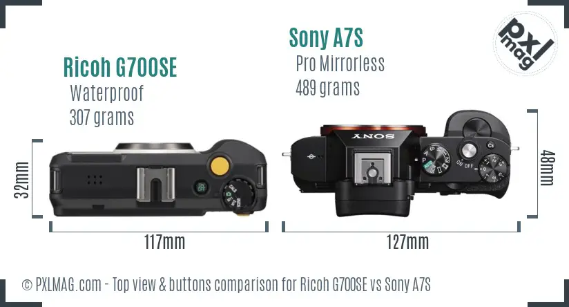 Ricoh G700SE vs Sony A7S top view buttons comparison