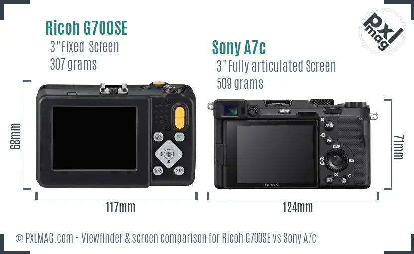 Ricoh G700SE vs Sony A7c Screen and Viewfinder comparison