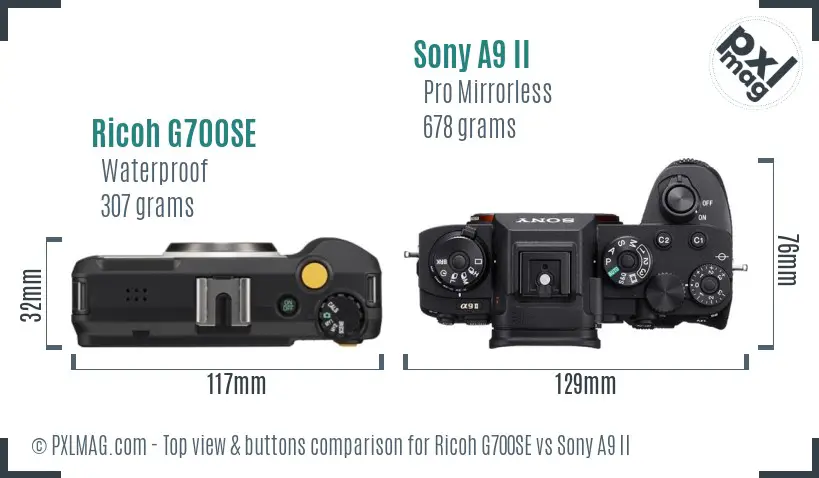 Ricoh G700SE vs Sony A9 II top view buttons comparison