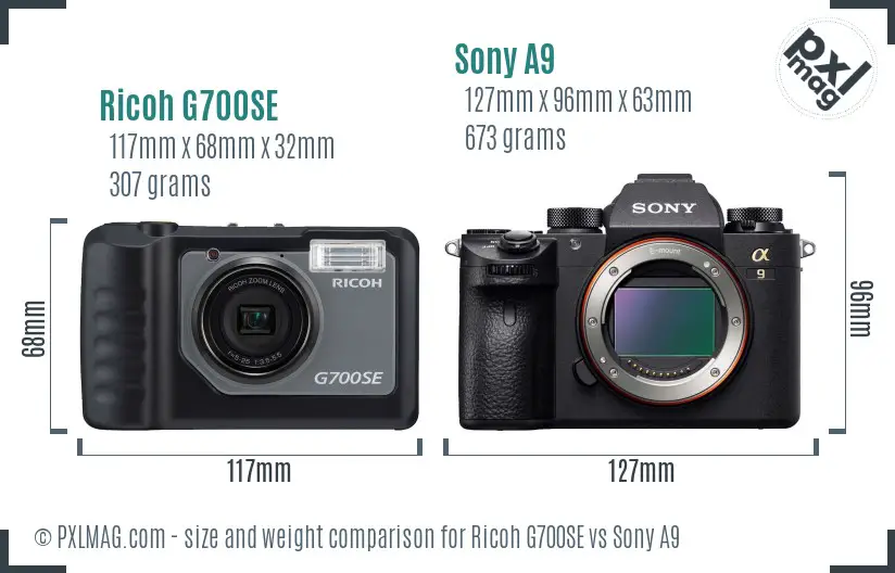 Ricoh G700SE vs Sony A9 size comparison