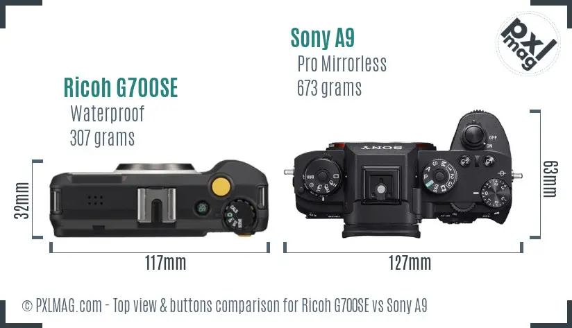 Ricoh G700SE vs Sony A9 top view buttons comparison
