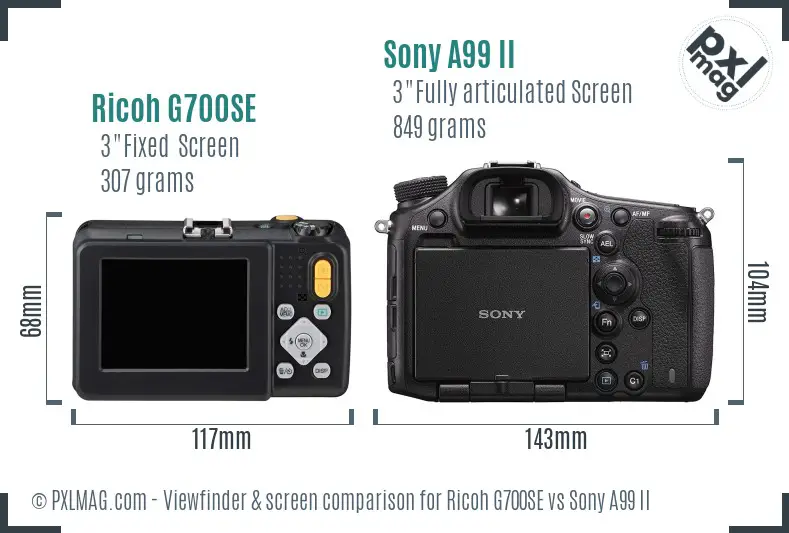 Ricoh G700SE vs Sony A99 II Screen and Viewfinder comparison