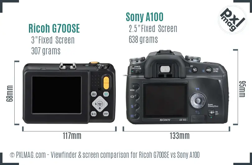 Ricoh G700SE vs Sony A100 Screen and Viewfinder comparison