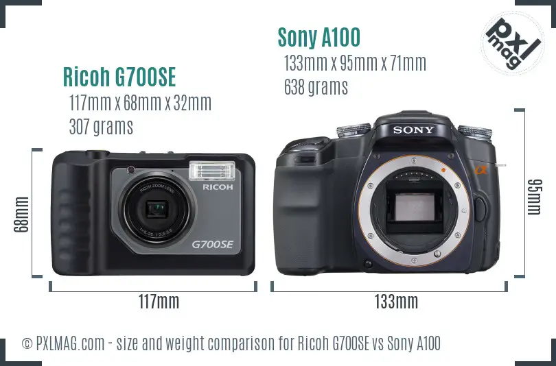 Ricoh G700SE vs Sony A100 size comparison