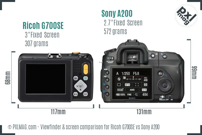 Ricoh G700SE vs Sony A200 Screen and Viewfinder comparison