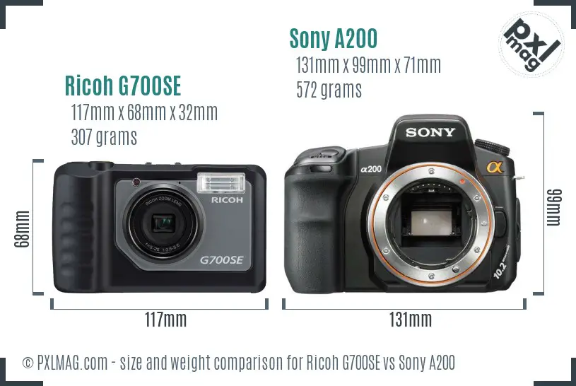 Ricoh G700SE vs Sony A200 size comparison