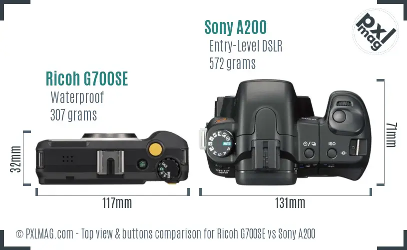 Ricoh G700SE vs Sony A200 top view buttons comparison