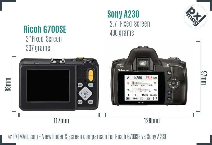 Ricoh G700SE vs Sony A230 Screen and Viewfinder comparison