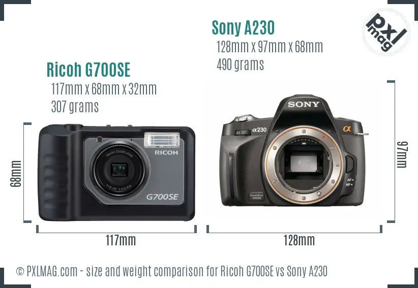 Ricoh G700SE vs Sony A230 size comparison