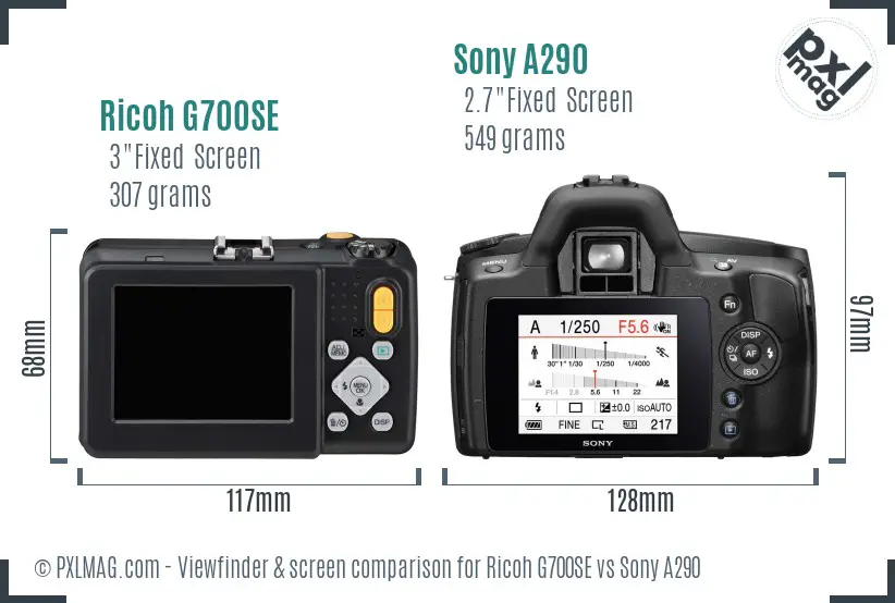 Ricoh G700SE vs Sony A290 Screen and Viewfinder comparison