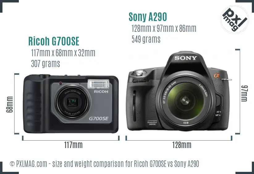 Ricoh G700SE vs Sony A290 size comparison