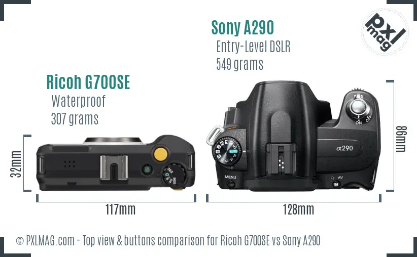 Ricoh G700SE vs Sony A290 top view buttons comparison
