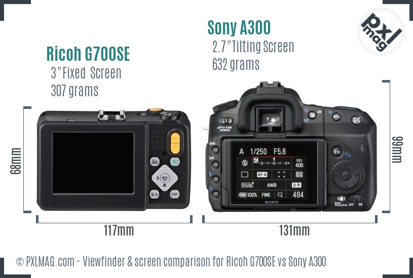 Ricoh G700SE vs Sony A300 Screen and Viewfinder comparison