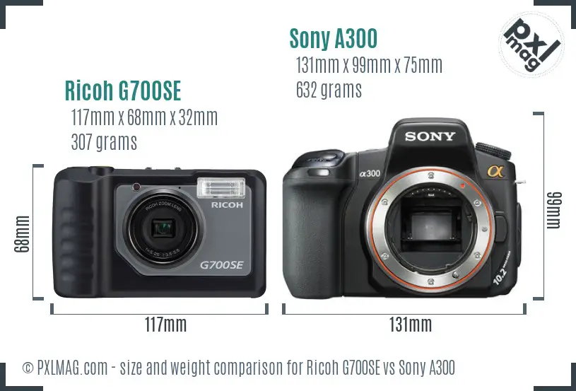Ricoh G700SE vs Sony A300 size comparison